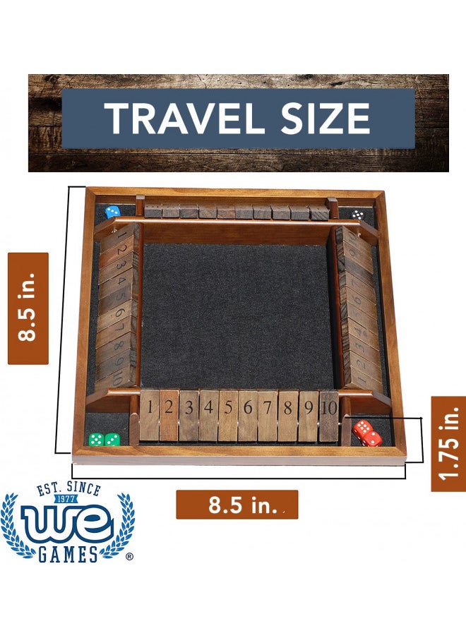 WE Games 8.5 inch 4-Player Shut The Box Wooden Board Game, Travel Size, Walnut Stained Wood