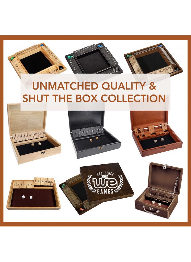 WE Games 8.5 inch 4-Player Shut The Box Wooden Board Game, Travel Size, Walnut Stained Wood