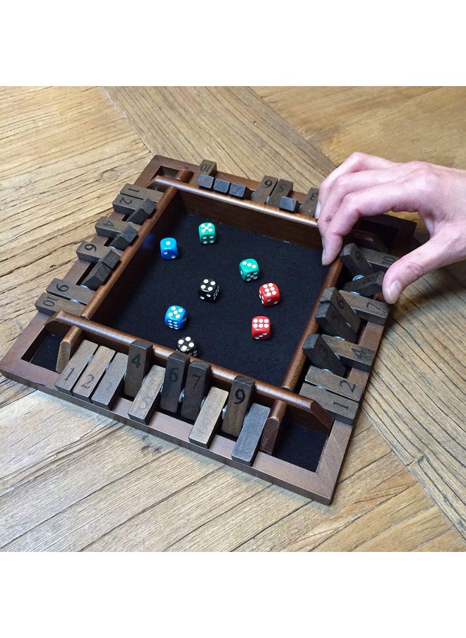 WE Games 8.5 inch 4-Player Shut The Box Wooden Board Game, Travel Size, Walnut Stained Wood