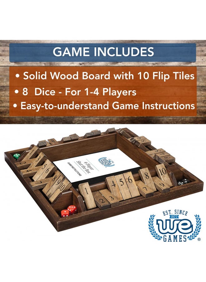 WE Games 8.5 inch 4-Player Shut The Box Wooden Board Game, Travel Size, Walnut Stained Wood