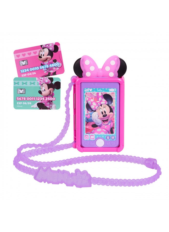 Disney Junior Minnie Mouse Chat with Me Cell Phone Set, Lights and Realistic Sounds, Includes Strap to Wear Like a Purse, by Just Play