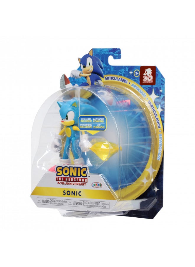Sonic The Hedgehog 4-Inch Action Figure Modern Sonic with Yellow Chaos Emerald Collectible Toy