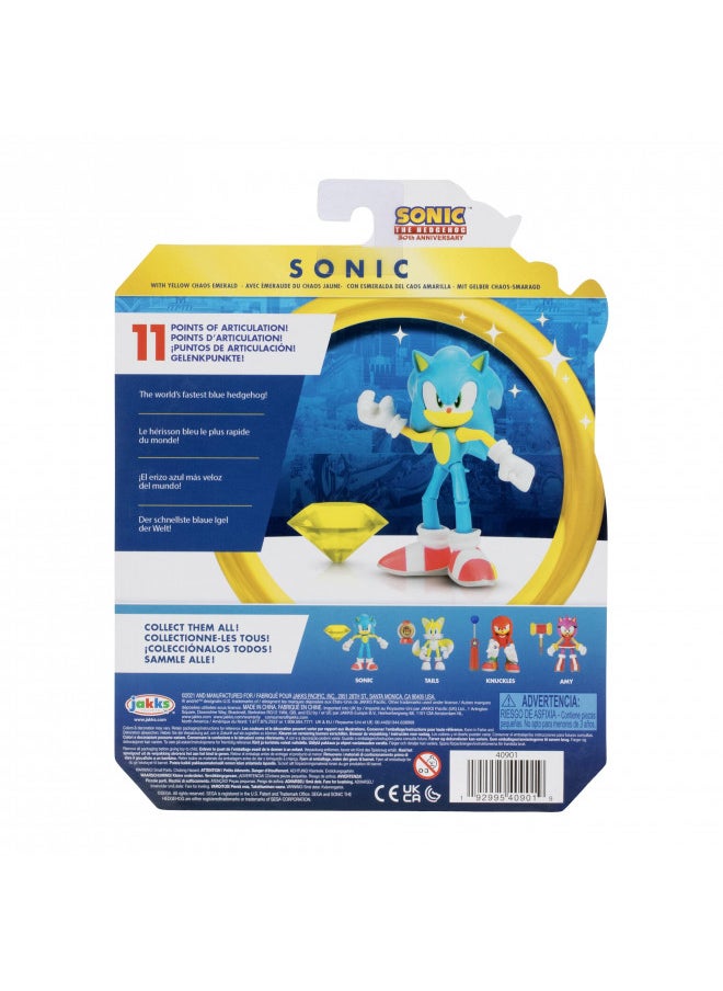 Sonic The Hedgehog 4-Inch Action Figure Modern Sonic with Yellow Chaos Emerald Collectible Toy