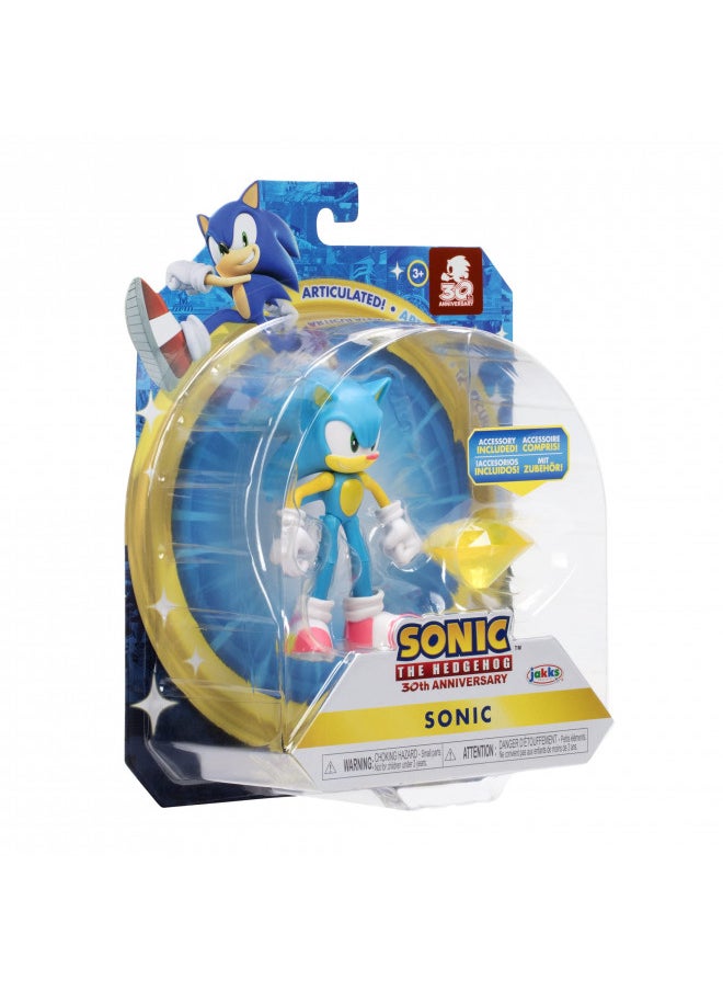 Sonic The Hedgehog 4-Inch Action Figure Modern Sonic with Yellow Chaos Emerald Collectible Toy