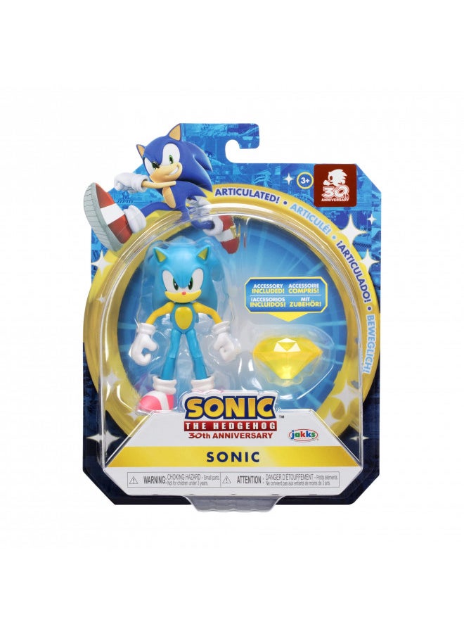 Sonic The Hedgehog 4-Inch Action Figure Modern Sonic with Yellow Chaos Emerald Collectible Toy