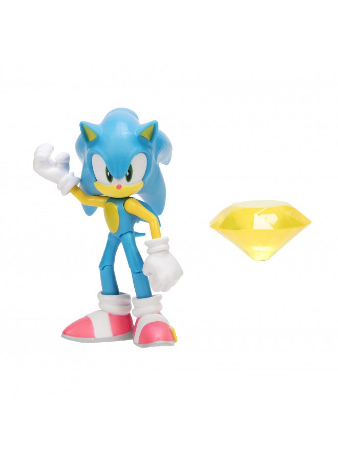 Sonic The Hedgehog 4-Inch Action Figure Modern Sonic with Yellow Chaos Emerald Collectible Toy
