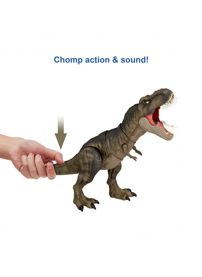 Jurassic World Dominion Thrash N Devour Tyrannosaurus T Rex Action Figure Toy with Sound and Motion for Battle Play