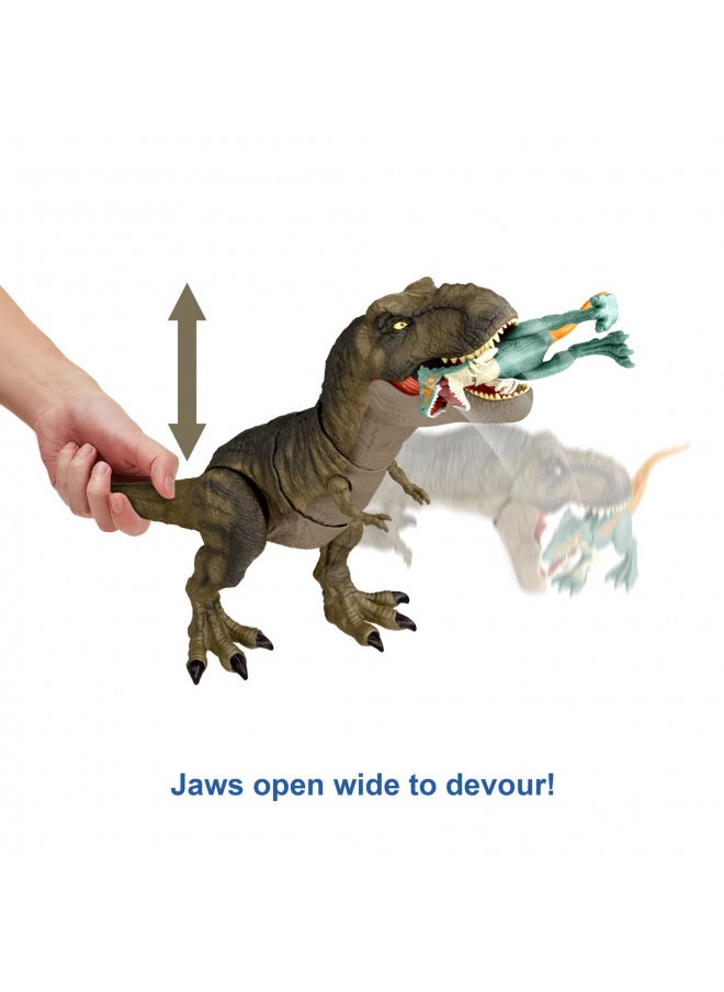 Jurassic World Dominion Thrash N Devour Tyrannosaurus T Rex Action Figure Toy with Sound and Motion for Battle Play