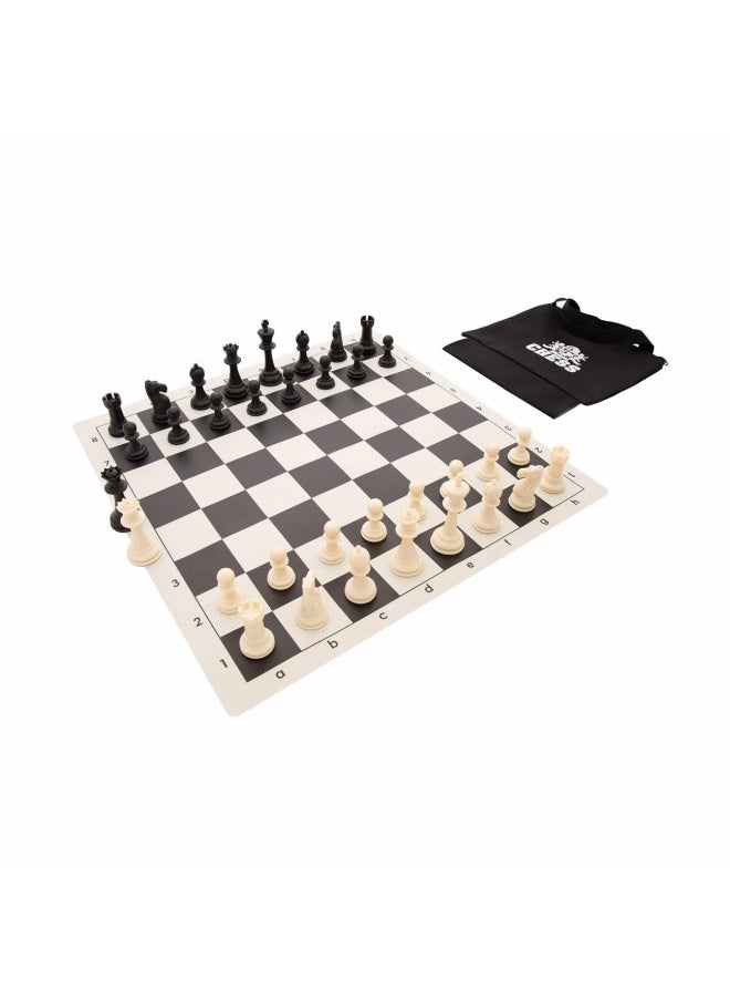 WE Games Best of Travel Chess Sets - Chess Board is Tournament Style Roll Up - 20 inches, 34 Chess Pieces, Portable Chess Set Bag, Includes Equalizer Dice & How to Play Chess Instructions Booklet