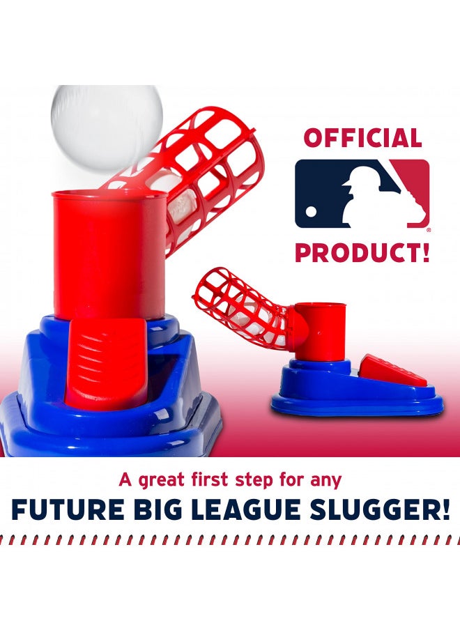 Franklin Sports Kids Baseball Pitching Machine - Pop A Pitch Baseball Batting Machine with Youth Bat + 3 Plastic Baseballs - Boys + Girls Baseball Toy,Red/Blue