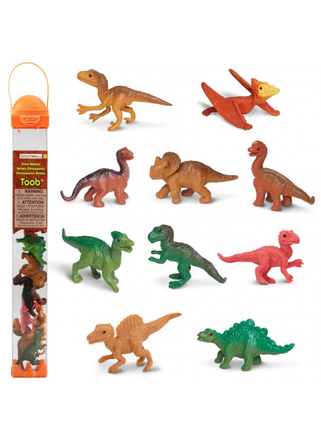 Safari Ltd Dino Babies TOOB with 10 Dinosaurs Including Baby Pertadon, Allosaurus, Apatosaurus, Triceratops, Brachiosaurus, Stegosaurus, Parasaurolophus, Velociraptor, T-Rex, and Spinosaurus