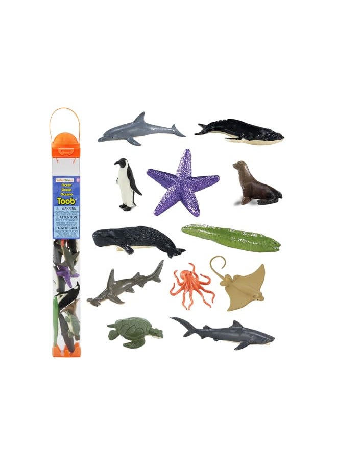 Safari Ltd Ocean TOOB Comes With 12 Different Hand Painted Animal Toy Figurine Models Including Sea Lion, Eagle Ray, Starfish, Turtle, Penguin, Octopus, Humpback Whale, Sperm Whale, Moray Eel, Hammerhead Shark, Tiger Shark, and Dolphin For Ages 5 and