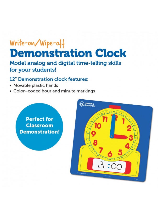 Learning Resources Write & Wipe Demonstration Clock - 1 Piece, Ages 6+ Paper Clocks for Teaching, First Grade Learning Games, Teaching Time Essentials, Homeschool Supplies, Classroom Supplies