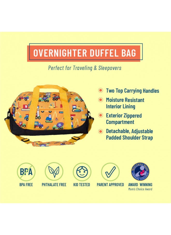 Wildkin Kids Overnighter Duffel Bags for Boys & Girls, Perfect for Early Elementary Sleepovers Duffel Bag for Kids, Carry-On Size & Ideal for School or Overnight Travel Bag (Under Construction)