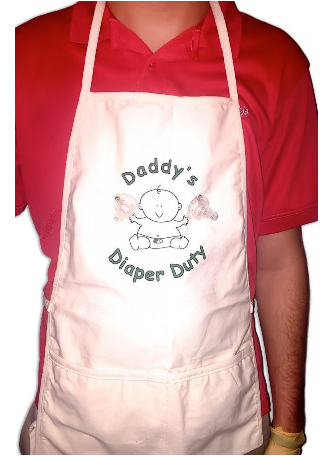 Daddy's Diaper Duty Apron - Unique New Dad Gag Gift for Baby Shower Fun White