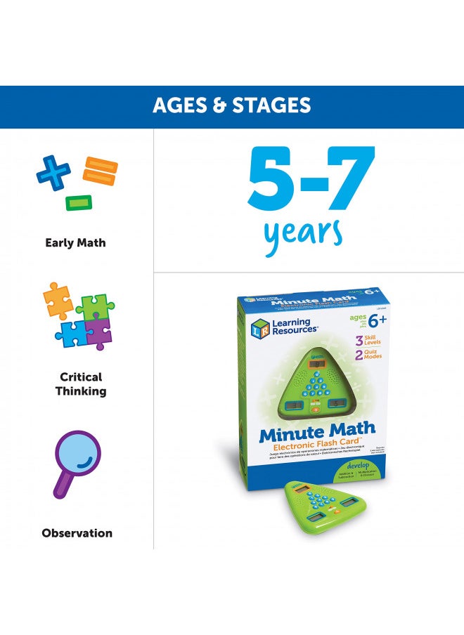 Learning Resources Minute Math Electronic Flash Card, Homeschool, Early Algebra Skills, 3 Difficulty Levels, Ages 6+