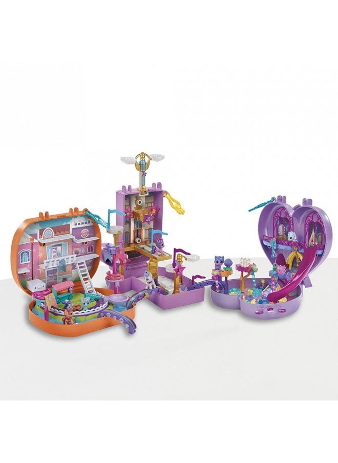 My Little Pony Mini World Magic Compact Creation Zephyr Heights Toy, Buildable Playset with Princess Pipp Petals Pony for Kids Ages 5 and Up