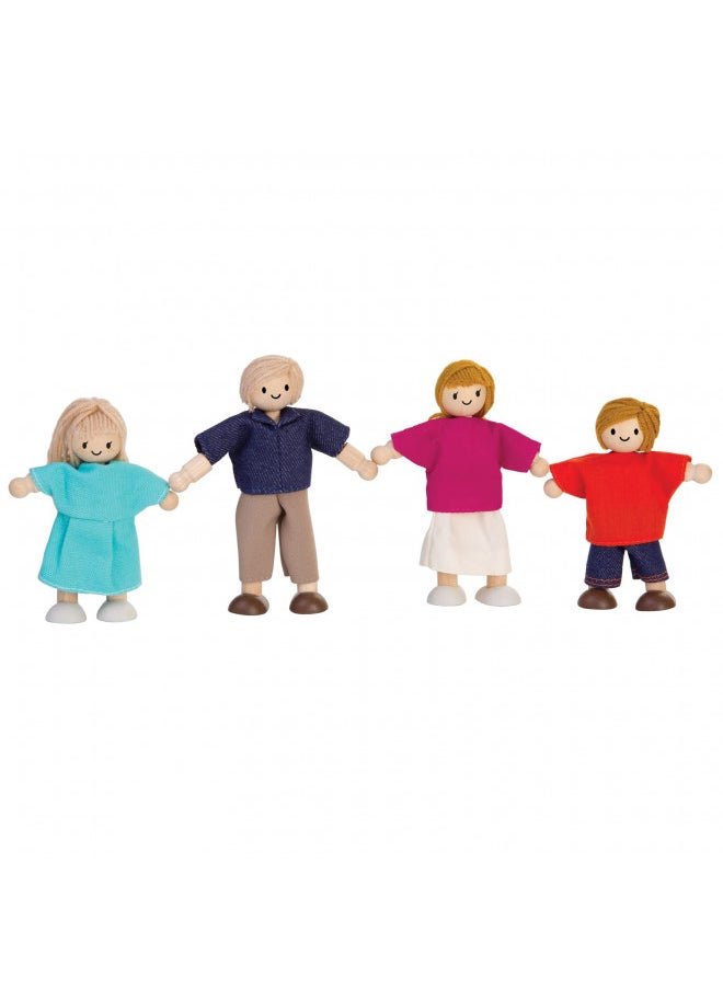 PlanToys Wooden Dollhouse Family- Mom, Dad, Son, and Daughter (7415) | Sustainably Made from Rubberwood and Non-Toxic Paints and Dyes