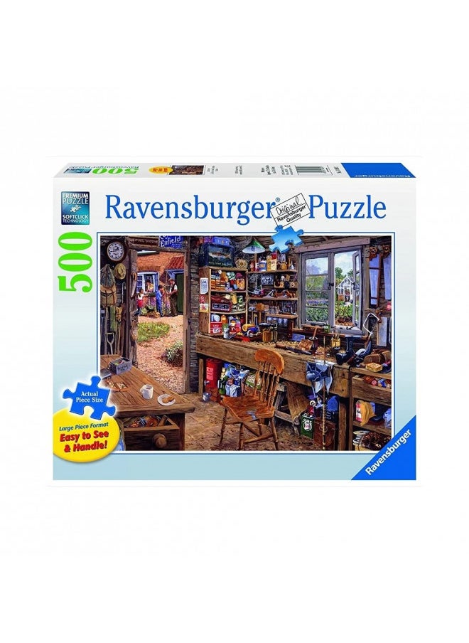 Ravensburger Dad's Shed - 500 Pieces Large Format Jigsaw Puzzle for Adults Every Piece is Unique, Softclick Technology Means Pieces Fit Together Perfectly