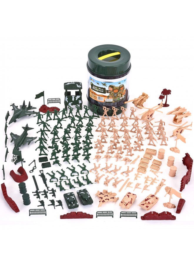 JOYIN 164 Piece Military Soldier Playset Army Men Play Bucket Army Action Figures Battle Group Deluxe Military Playset with Army Men, Aircrafts, Helicopters, Tanks with Bucket