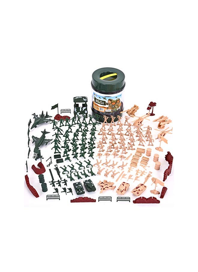 JOYIN 164 Piece Military Soldier Playset Army Men Play Bucket Army Action Figures Battle Group Deluxe Military Playset with Army Men, Aircrafts, Helicopters, Tanks with Bucket