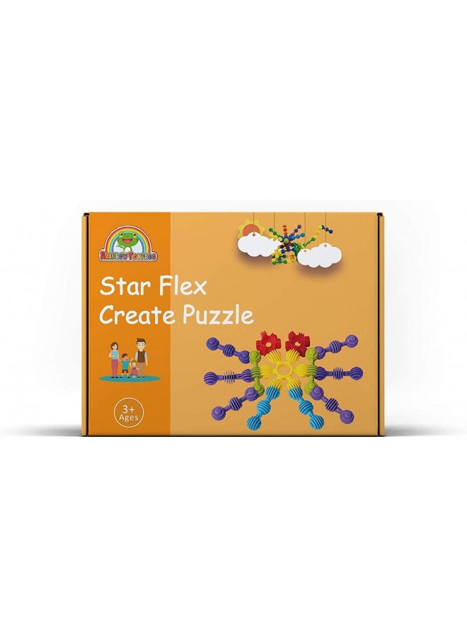 RAINBOW TOYFROG Star Flex STEM Building Toys - 70 Connector Blocks for Kids with Tote - Kindergarten STEM & Preschool Table Top Toys - Open Ended Building Blocks for Boys and Girls 3 Years Old & Up
