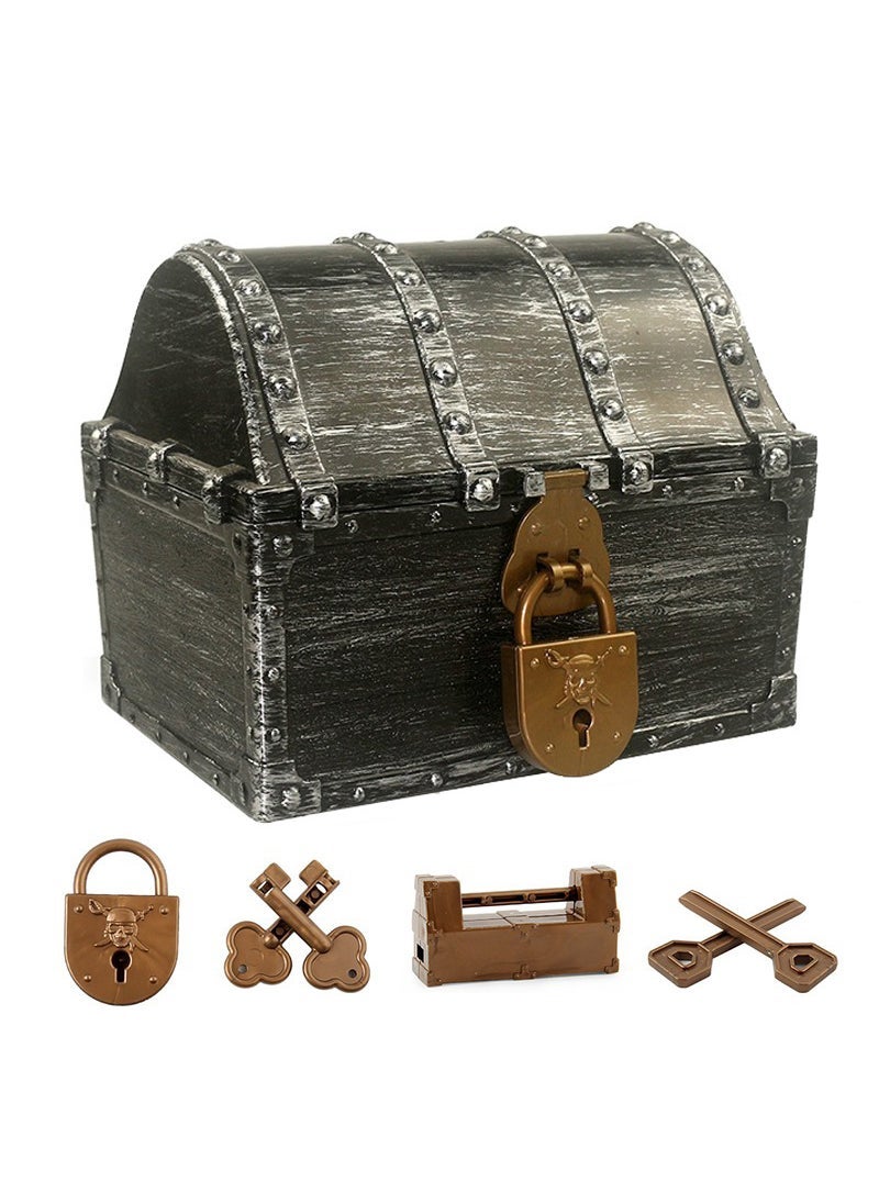 1 x 5 pcs Pirate Treasure Chest Vintage Kids Storage Box Large Ancient Silver Chest