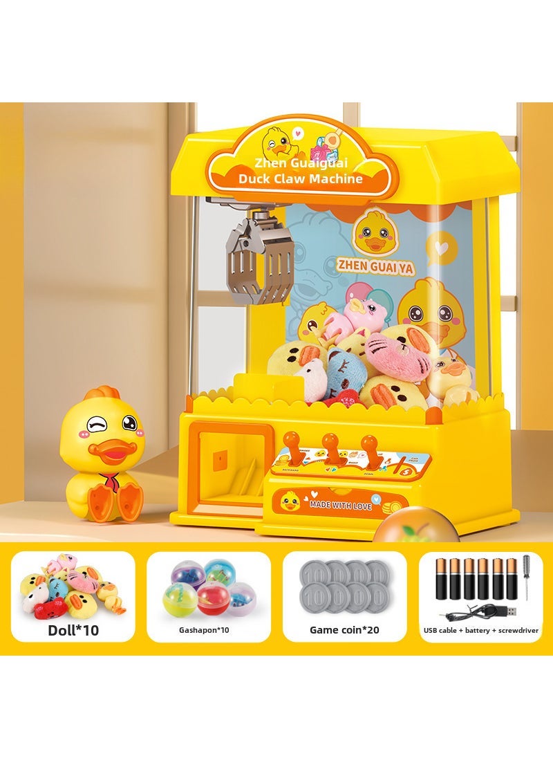 Cartoon Claw Machine Large Size Coin Operated Doll Catcher Game for Kids [Zhen Guai Duck-Yellow] Configuration: 10 Eggs +10 Gashapon +20 Game Coins + Battery Set (Mail Order Box)