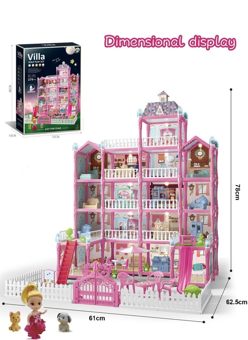 Doll House Toys,Big Size 5 Floors 19 Rooms Castle House With Decorating Dollhouse Accessories And Furniture,DIY Building Playset,Gift For Girl