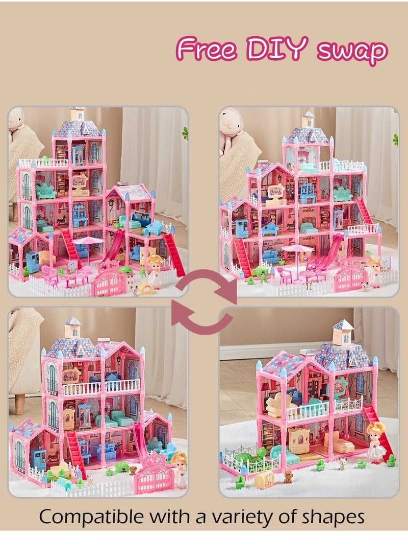 Doll House Toys,Big Size 5 Floors 19 Rooms Castle House With Decorating Dollhouse Accessories And Furniture,DIY Building Playset,Gift For Girl