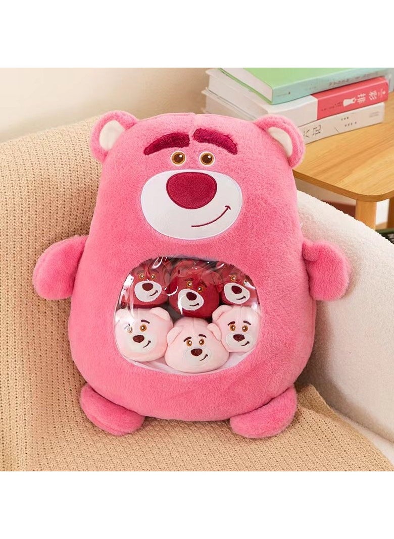 Cute Plush Pillow Removable Stuffed Animal Toy Creative Gift Children's Soft Pillow Room Decoration - Pink Bear (6 Animal Balls Inside)