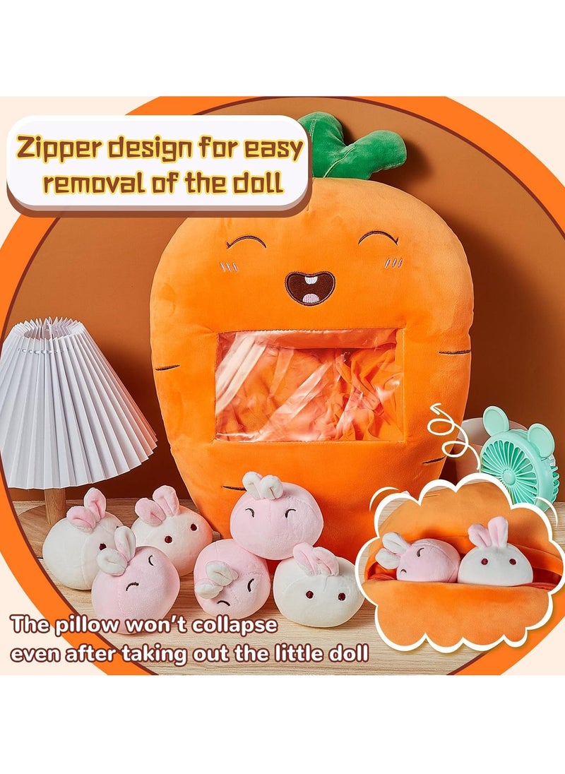 Cute Plush Pillow Removable Stuffed Animal Toy Creative Gift Children's Soft Pillow Room Decoration - Carrot (6 Animal Balls Inside)