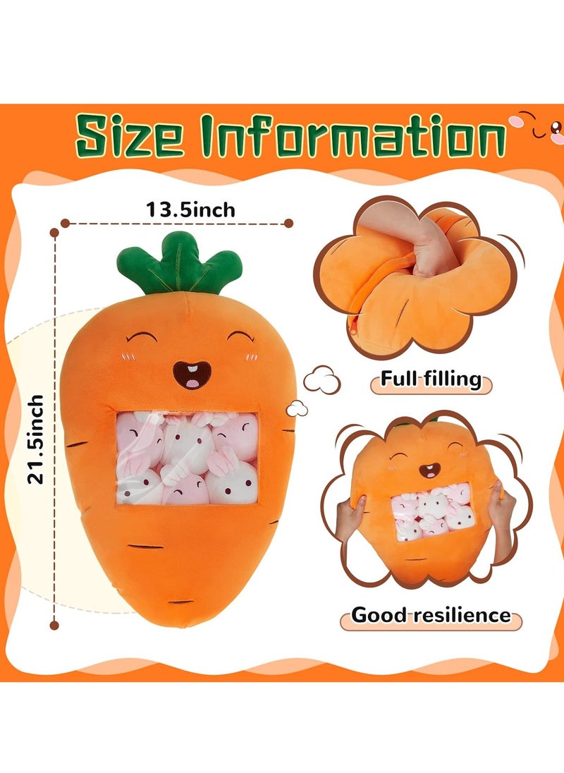 Cute Plush Pillow Removable Stuffed Animal Toy Creative Gift Children's Soft Pillow Room Decoration - Carrot (6 Animal Balls Inside)