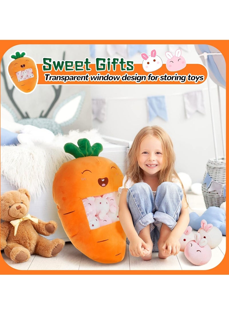 Cute Plush Pillow Removable Stuffed Animal Toy Creative Gift Children's Soft Pillow Room Decoration - Carrot (6 Animal Balls Inside)