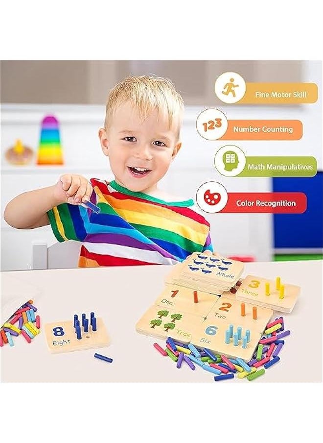 Wooden Counting Peg Board Kindergarten Math Manipulatives Number Counting Toys for Toddlers Learning Materials Montessori Educational Toys for 2 3 4 Year Old Boys Girls Gifts