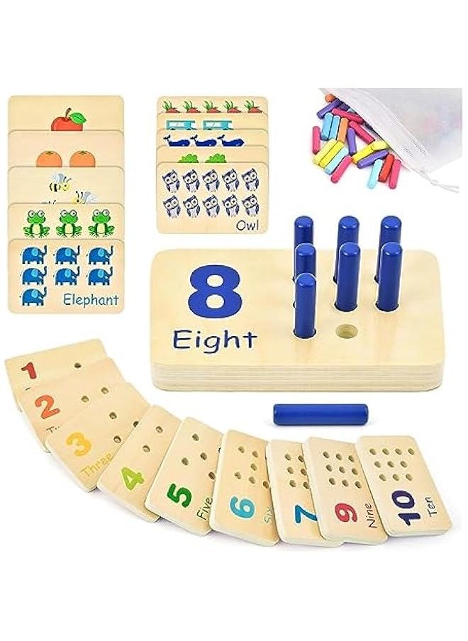 Wooden Counting Peg Board Kindergarten Math Manipulatives Number Counting Toys for Toddlers Learning Materials Montessori Educational Toys for 2 3 4 Year Old Boys Girls Gifts