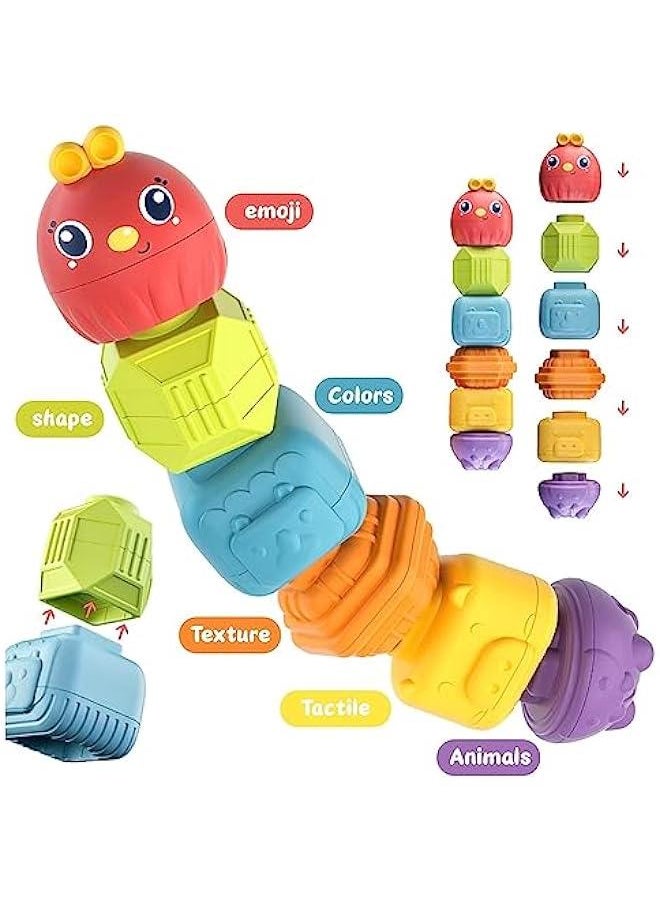 5 in 1 Baby Toys 6 to 12 Months, Montessori Sensory Toys Shape Sorter Colorful Cube with 10 Pcs Stacking Toys,Developmental Learning Toys for Girls Boys Gifts