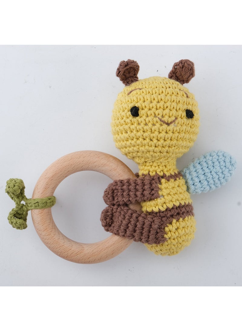 Handmade Wooden Yarn Rattle, Baby Soothing Teether Toy Hug-Bee