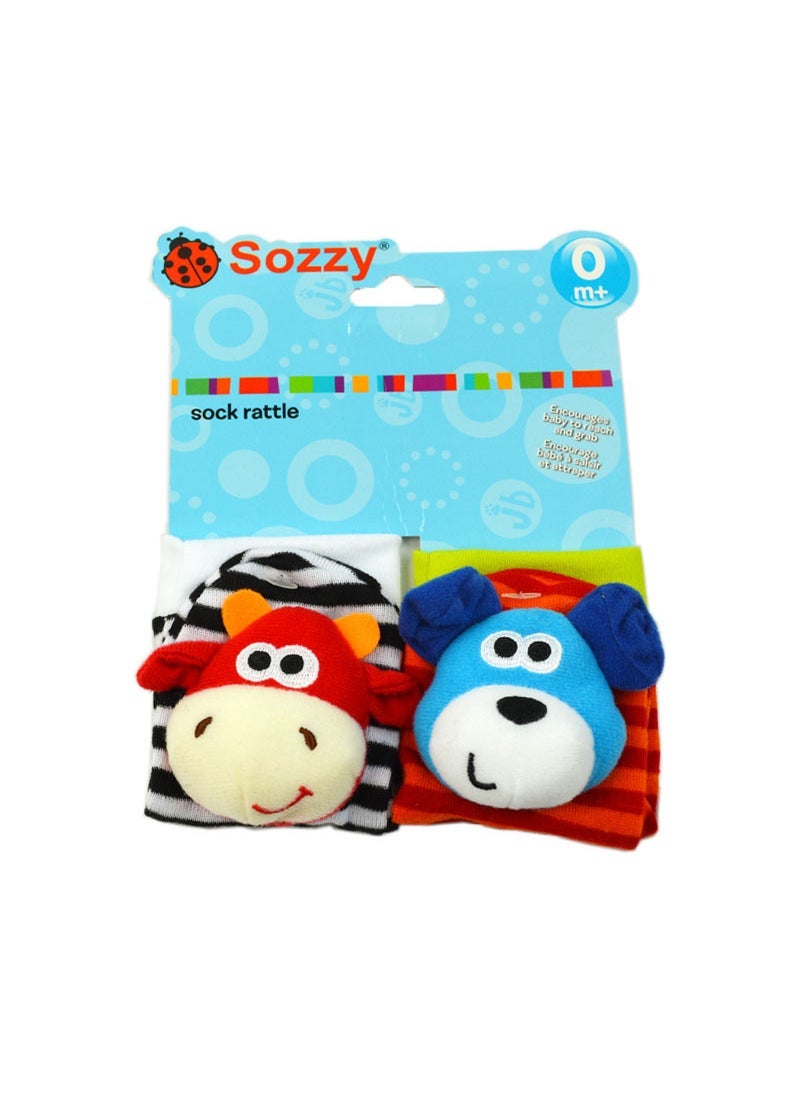 Sozzy Cute Animal Rattle Plush Socks for Babies 0-12M 002 color card socks (double)