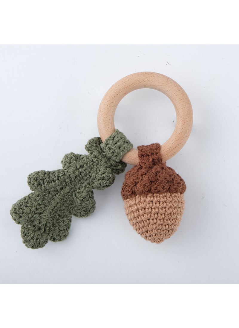 Handmade Wooden Yarn Rattle, Baby Soothing Teether Toy Hazelnut