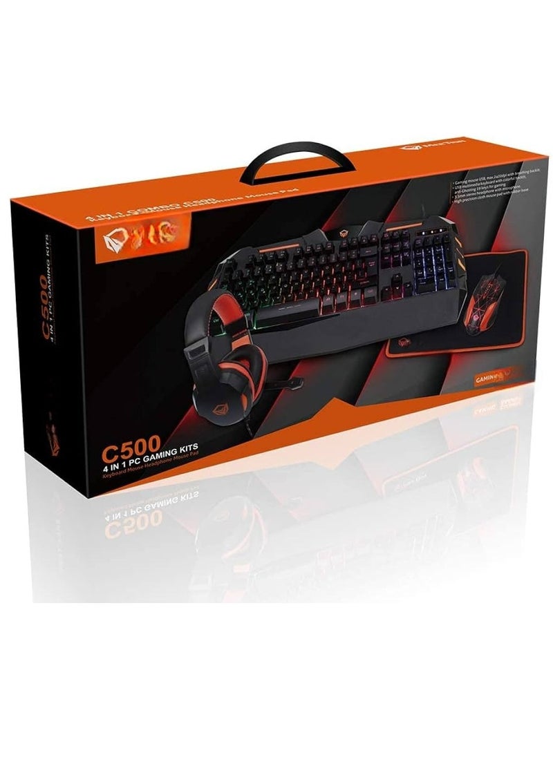 4 in 1 Gaming Mouse, PC Backlight USB Ergonomic Gaming Keyboard, Mouse Pad and High Fidelity Sound Quality Stereo Gaming Headphone Combo C-500