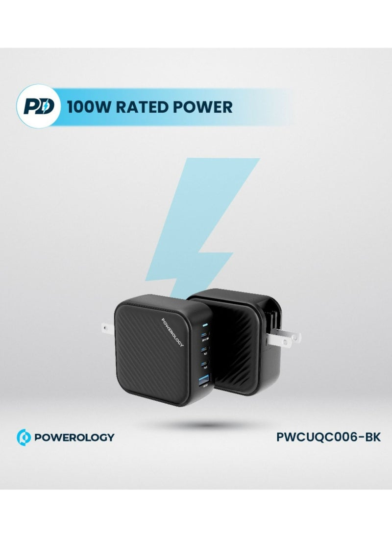 3 Port PD + 1 QC3.0 GaN Wall Charger 100W - Black