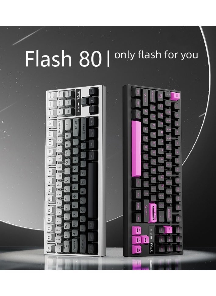 Flash 80 Gaming Mechanical Keyboard - 88 Keys, CNC Aluminum Base, Three Modes (Wired, 2.4G, Bluetooth), Gasket Structure, KTT White Switch, RGB Backlit with Status Display, Quick Swap Design, QMK-VIA Support, Stunning Quartz Glass Weight