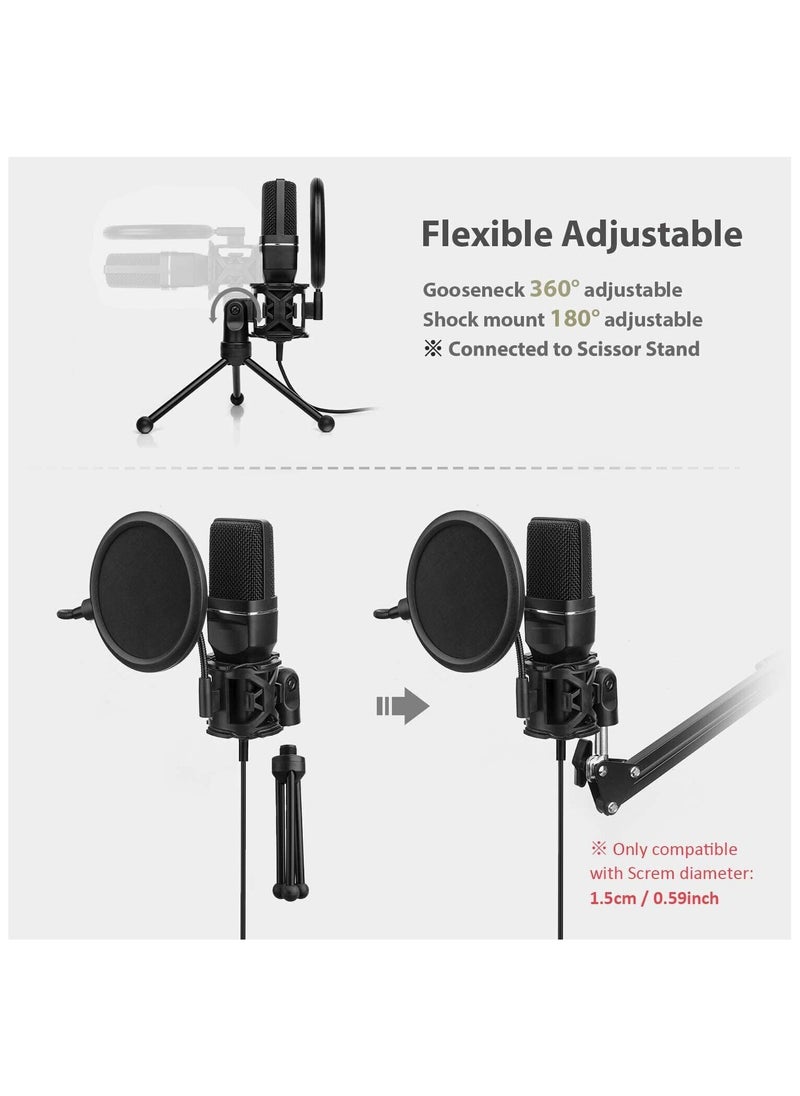 USB Microphone for PC – Cardioid Condenser Mic with Tripod Stand & Pop Filter, Perfect for Gaming, Streaming, Podcasting, and Vocal Recording, Compatible with Windows Laptop/Desktop