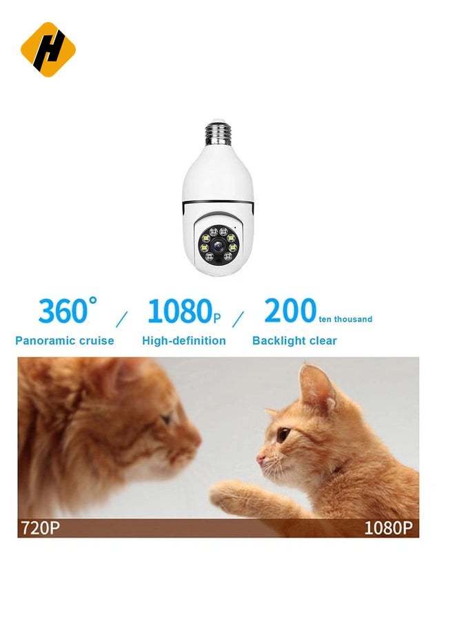 Bulb Camera 1080P, Night Vision IP Camera, PTZ Camera, 4X Digital Zoom Monitor, Home Security System, WiFi Camera Full Color