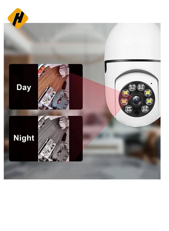 Bulb Camera 1080P, Night Vision IP Camera, PTZ Camera, 4X Digital Zoom Monitor, Home Security System, WiFi Camera Full Color