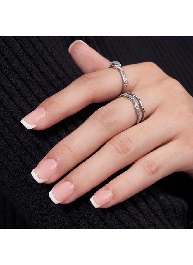 French Tip Press On Nails - Press On Nails Short, No Fade Out Fake Nails Seamless Fit Soft Gel Glue On Nails In 15 Sizes - 30 Nail Kit, Classic White