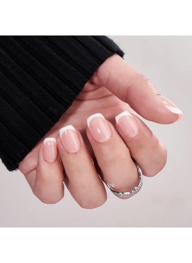 French Tip Press On Nails - Press On Nails Short, No Fade Out Fake Nails Seamless Fit Soft Gel Glue On Nails In 15 Sizes - 30 Nail Kit, Classic White