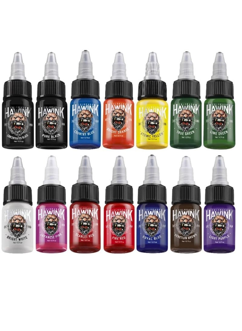 Hawink Tattoo Ink Set 1/2 oz (15ml) Tattoo Supply 14 Colors Pigment Kit Ink USA TI203-15-14