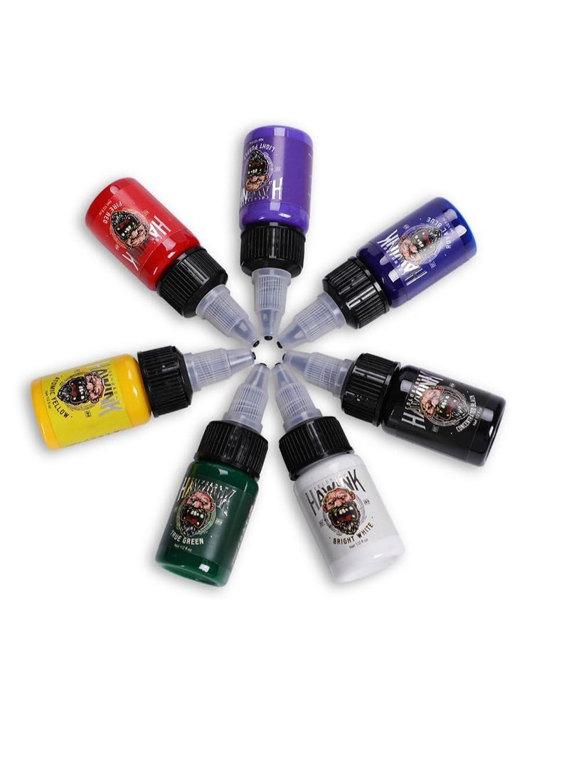 HAWINK Tattoo Ink Set 1/2oz (15ml) Tattoo Supply Ink USA 7 Colors Pigment Kit TI203-15-7